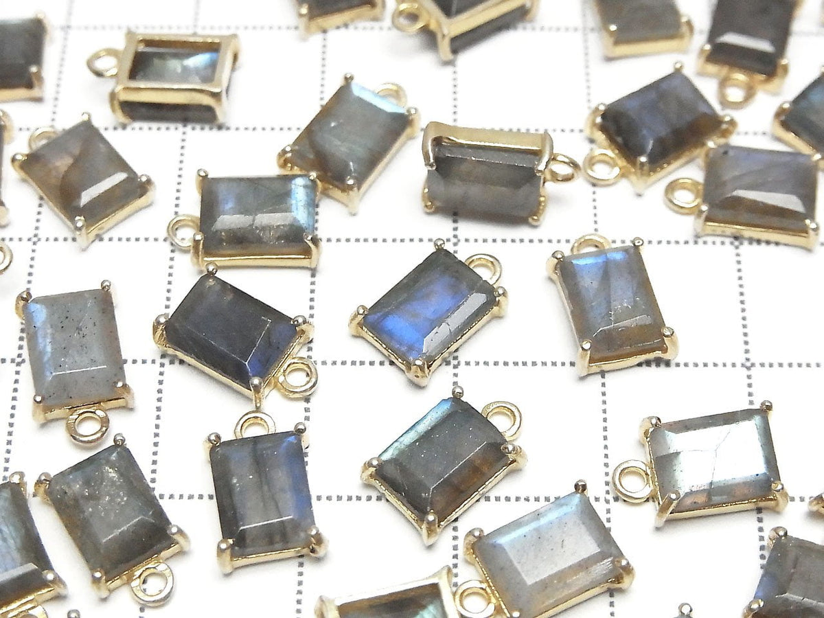 Labradorite AA++ Sertie Lunette Rectangle Facetté 9x7mm 18KGP 1pc