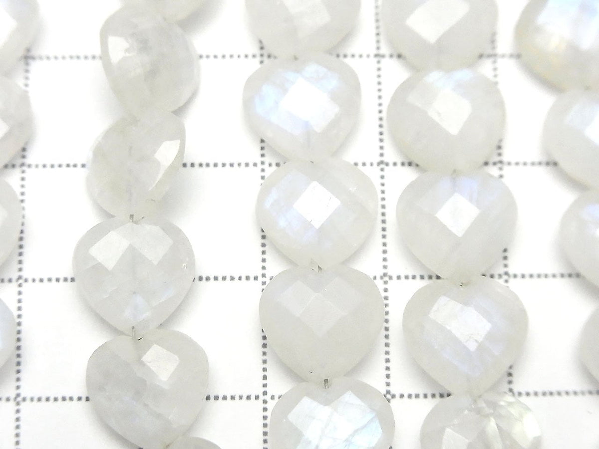 高品質彩虹月光石 AA++ 垂直孔心形切割 10x10mm 半串或 1 串珠子 (約 6 英吋 / 16 公分)