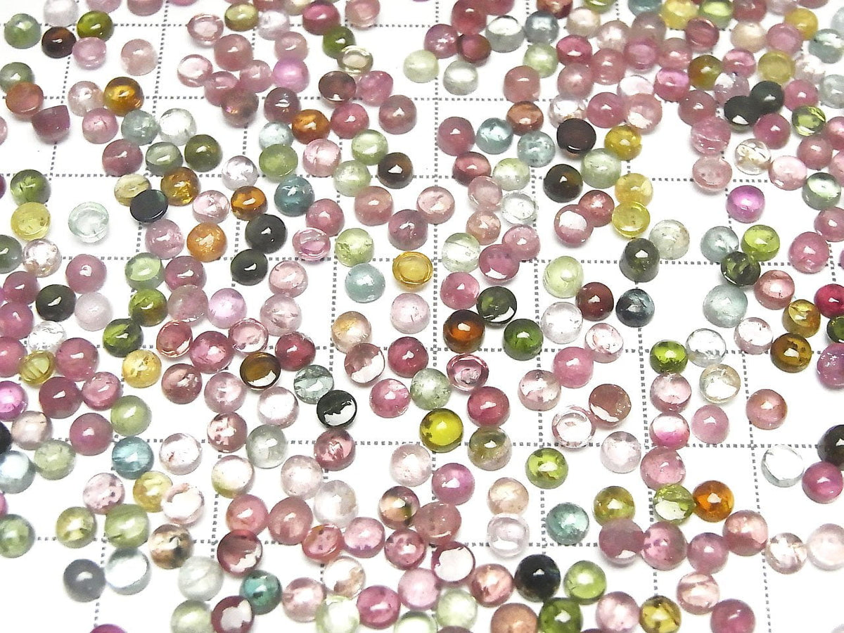 High Quality Multicolor Tourmaline AA++ Round Cabochon 4x4mm 10pcs