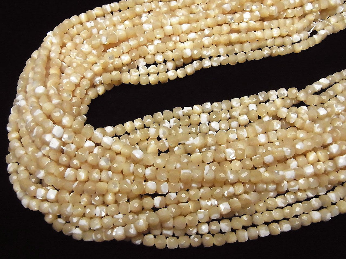 High Quality! Mother of Pearl MOP Beige Cube Shape 4.5x4.5x4.5mm 1strand beads (aprx.15inch/36cm)