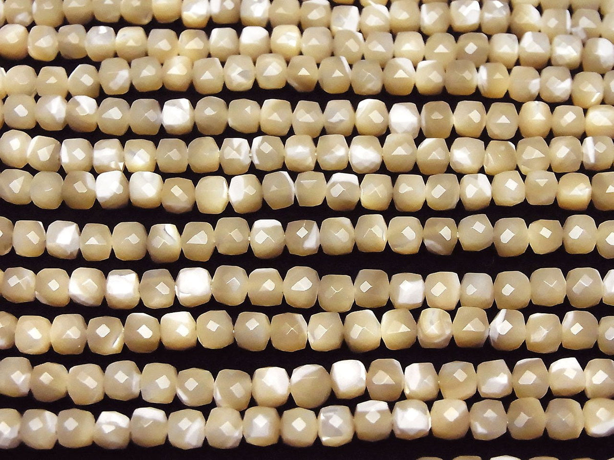 High Quality! Mother of Pearl MOP Beige Cube Shape 4.5x4.5x4.5mm 1strand beads (aprx.15inch/36cm)