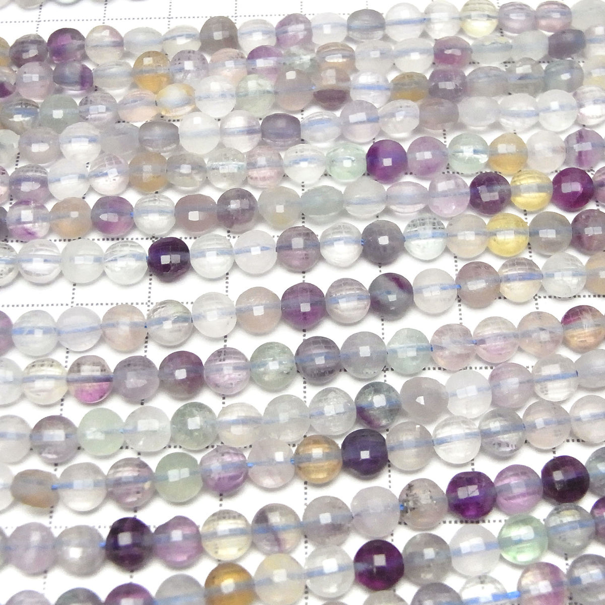 高品質!多色螢石 AA+ 刻面錢幣珠 6x6x4mm 1串 (約15英吋/36公分)