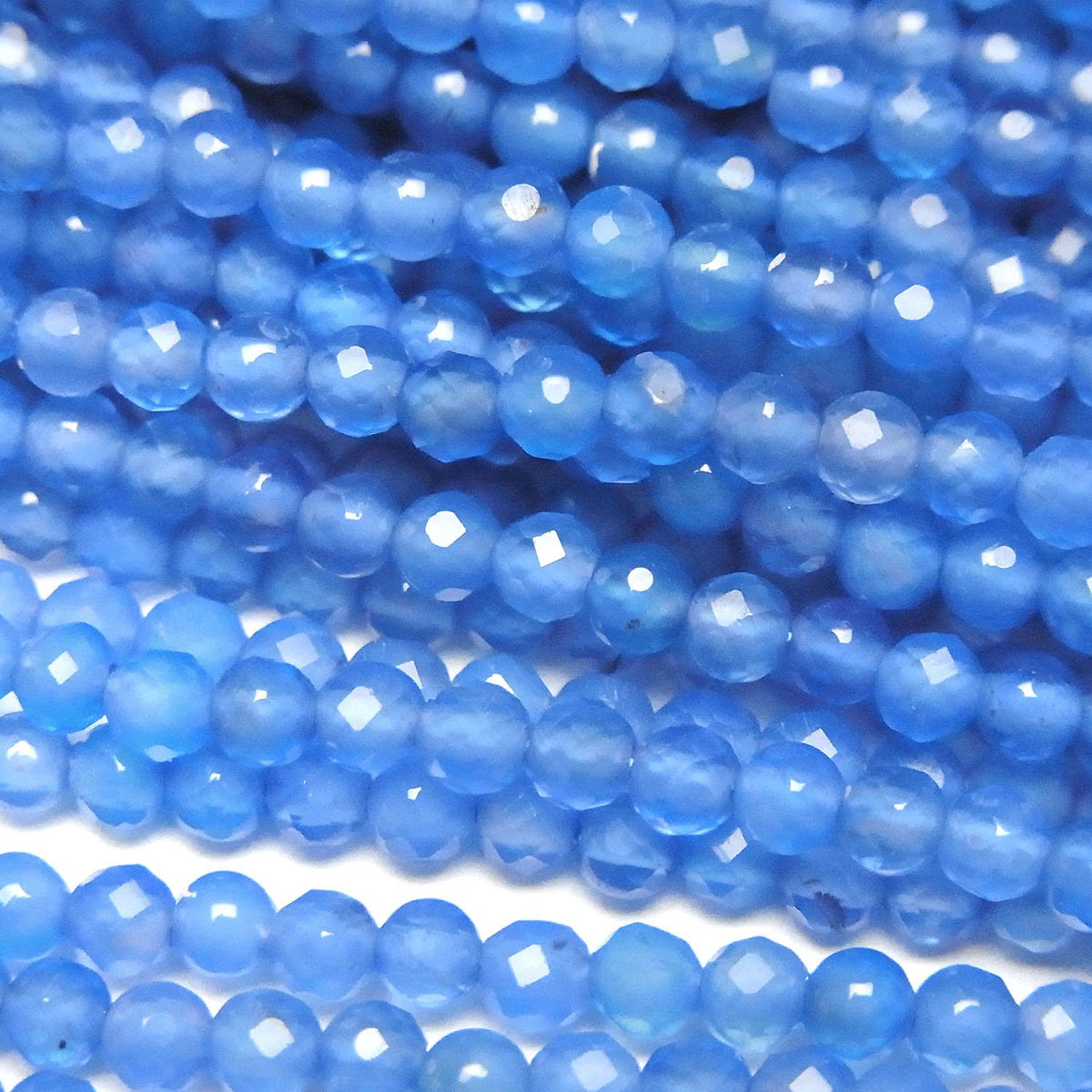Haute qualité ! Agate bleue AAA à facettes rondes 3mm 1fil de perles (env. 37cm)
