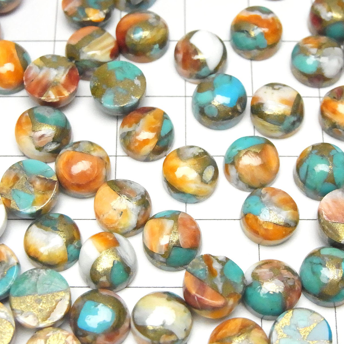 Austern-Kupfer-Türkis AAA rund Cabochon 8x8mm 3 Stück