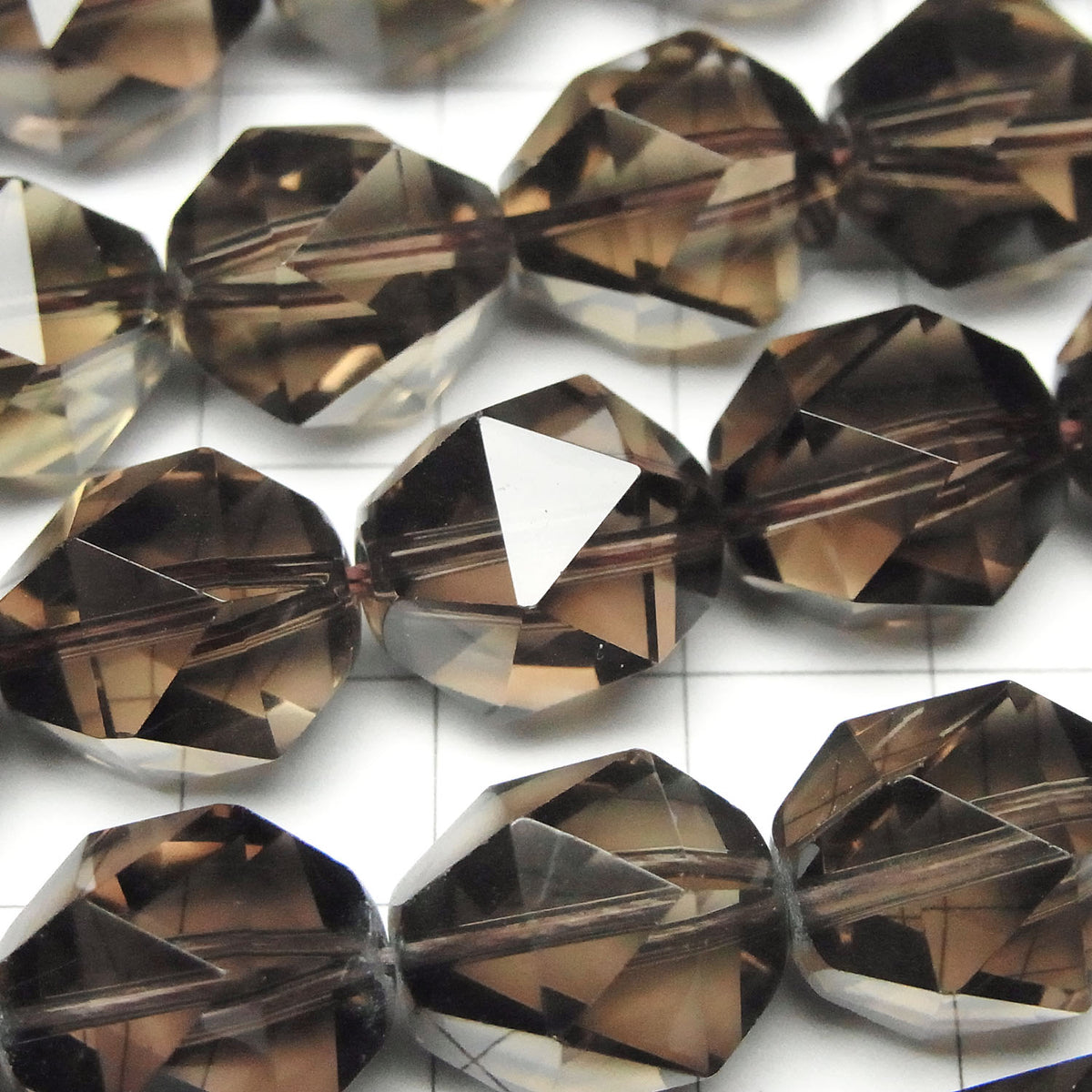 高品質煙晶 AAA 20刻面圓珠 14mm 1/4或1串珠子 (約15英吋/36公分)