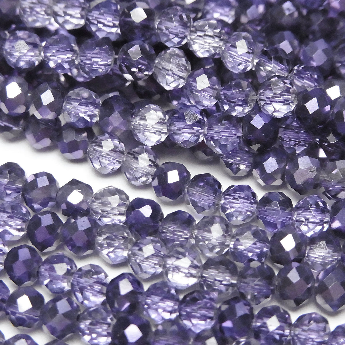 Perles de verre à facettes, bouton, rondelle, 4x4x3mm, violet, semi-enduites, 1 fil de perles (environ 16 pouces/39cm)