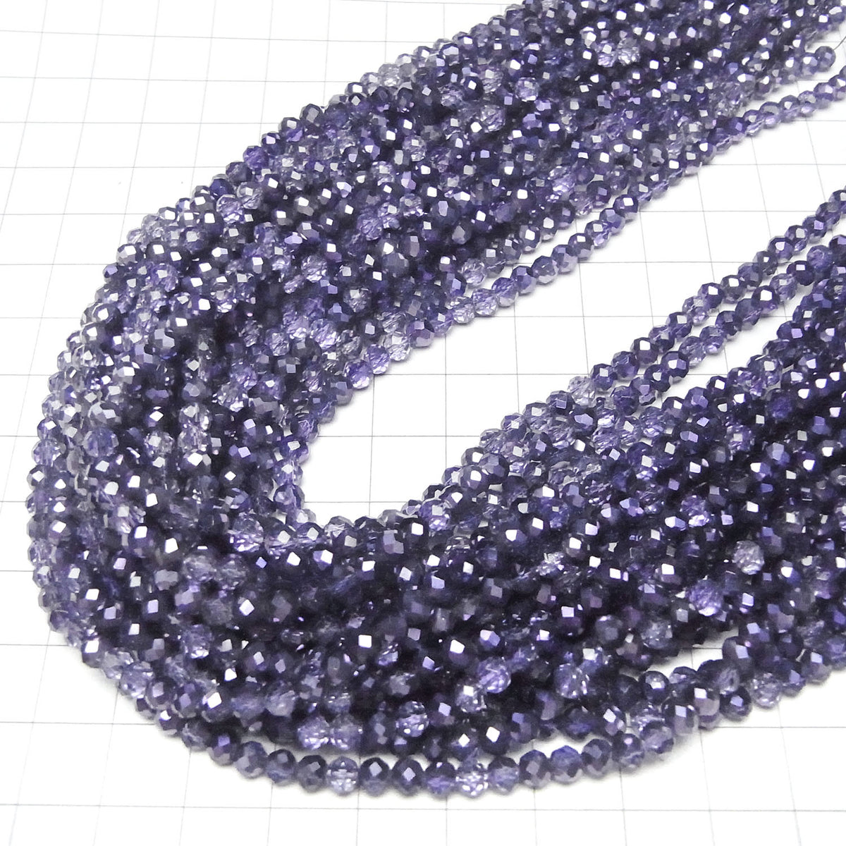 Perles de verre à facettes, bouton, rondelle, 4x4x3mm, violet, semi-enduites, 1 fil de perles (environ 16 pouces/39cm)