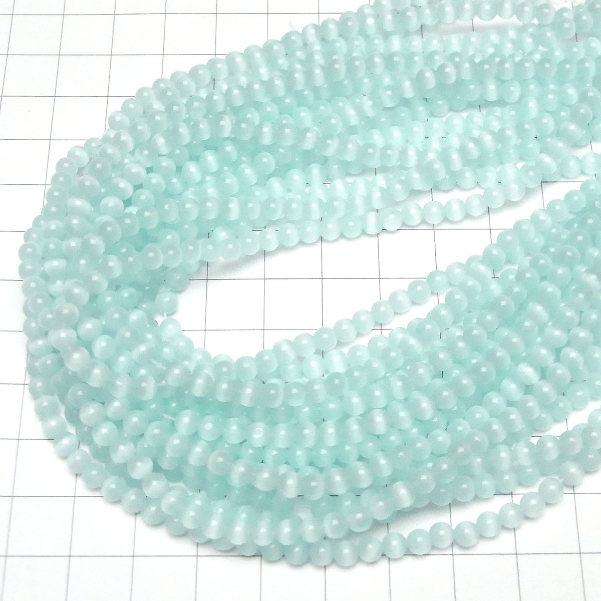 淺藍色貓眼石圓珠 4mm 一串 (約14英寸/34公分)