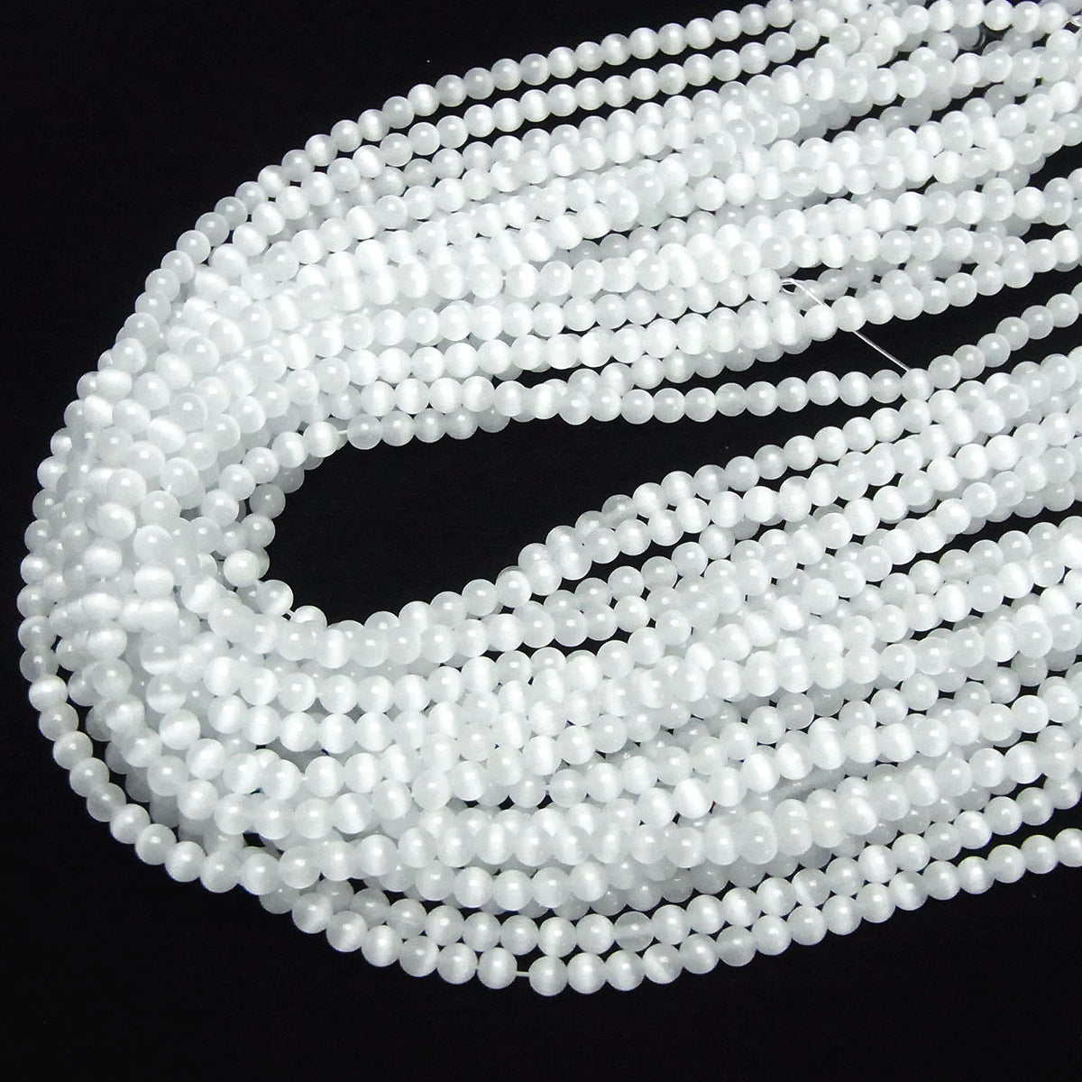 白色貓眼石圓珠 4mm 1串 (約14英吋/35公分)