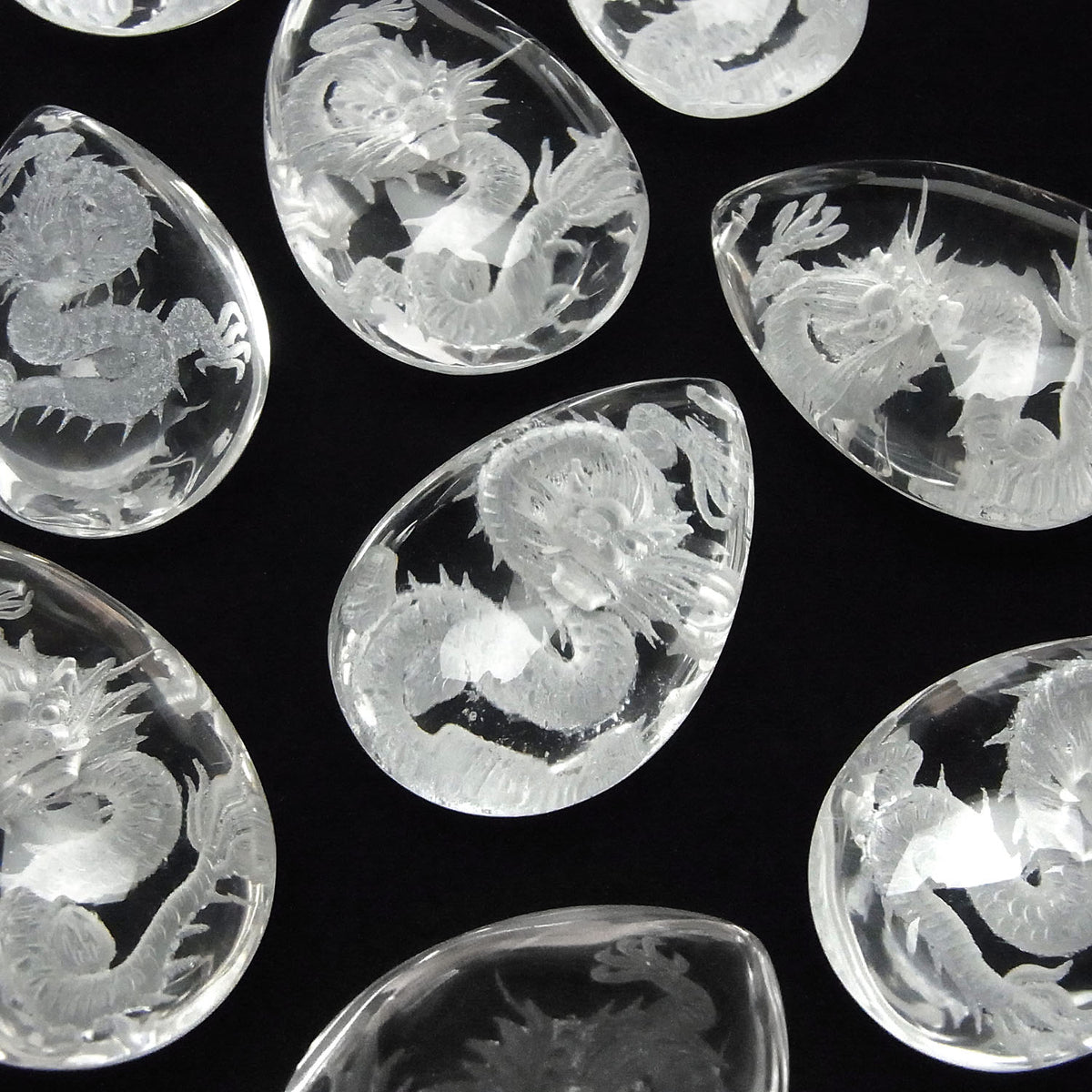 Dragon (Four Divine Beasts) Carved! Crystal Quartz AAA Pear Shape Pendant 40-46mm 1pc