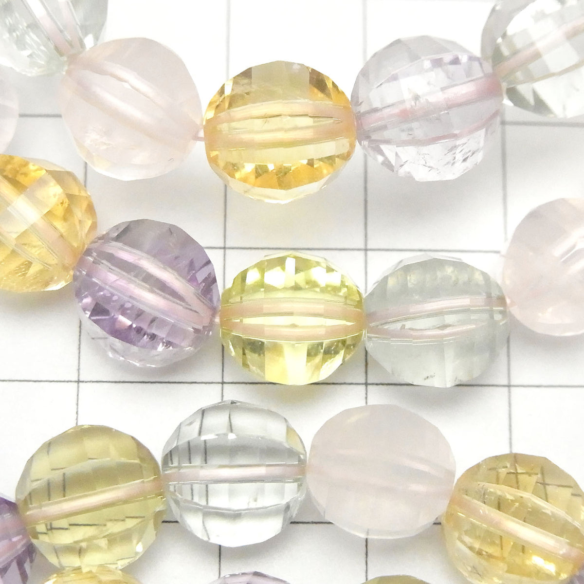 Perles de qualité supérieure en pierres mélangées AAA, facettées miroir, rondes 10 mm, 1 fil (Bracelet)