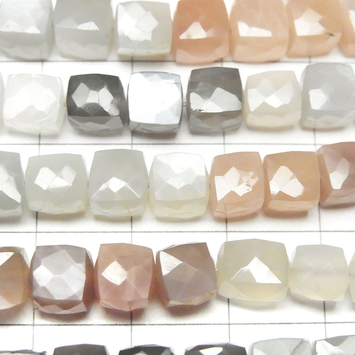 High Quality Multi Color Moonstone AA++ Cube Shape half or 1strand beads (aprx.7inch / 18cm)