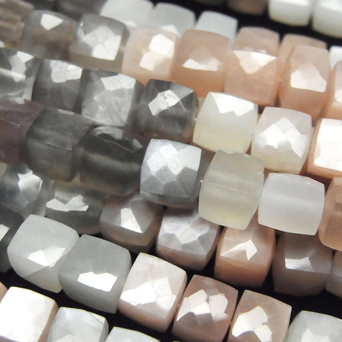 High Quality Multi Color Moonstone AA++ Cube Shape half or 1strand beads (aprx.7inch / 18cm)