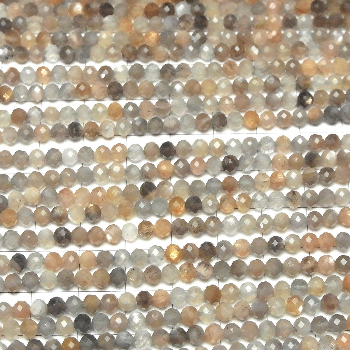 Haute Qualité ! Perles rondes facettées 4mm en Pierre de Lune AAA multicolore aux reflets argentés et dorés 1 fil (environ 38 cm)