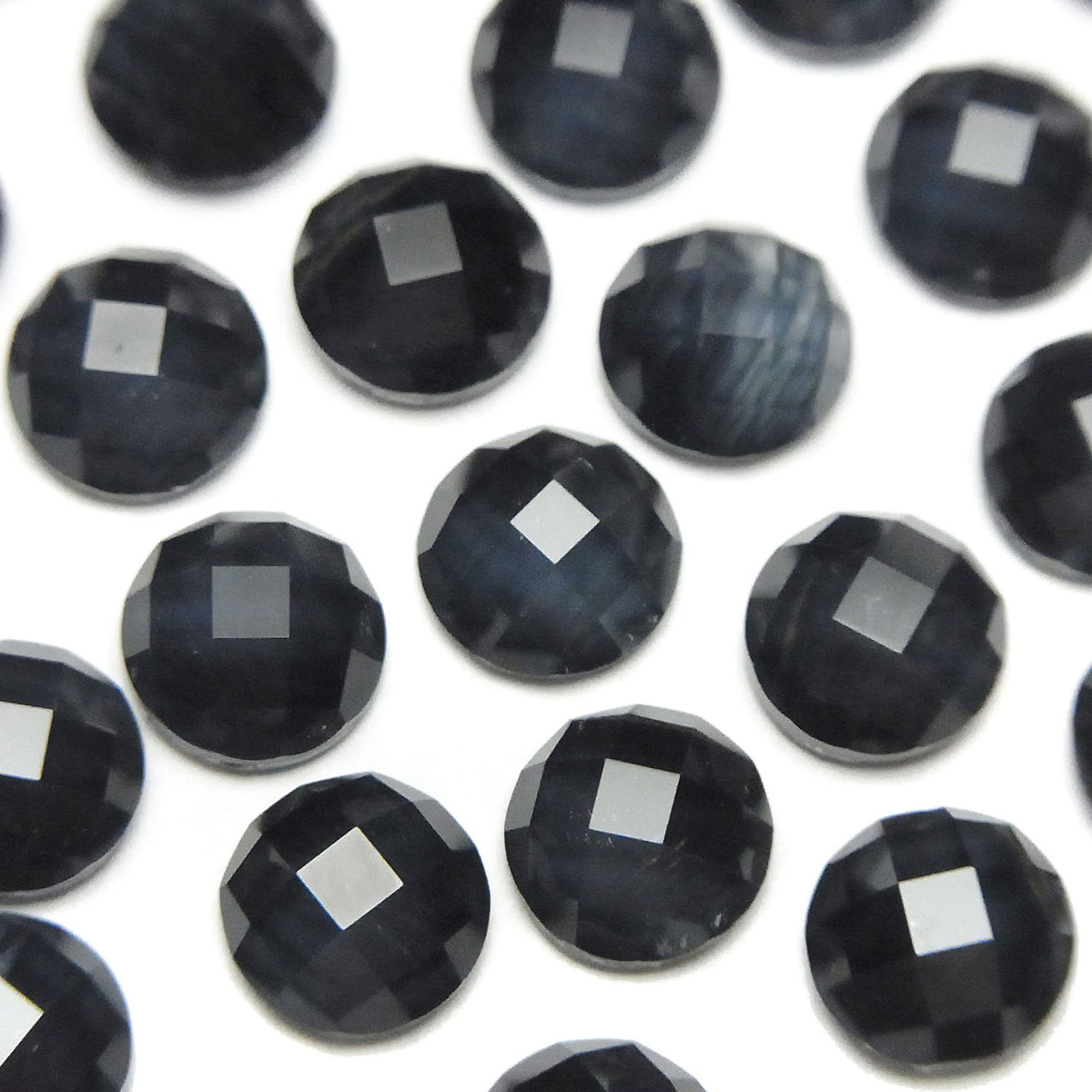 Œil de Tigre Bleu x Cristal de Quartz AAA Rond Facetté Cabochon 8x8mm 3pcs