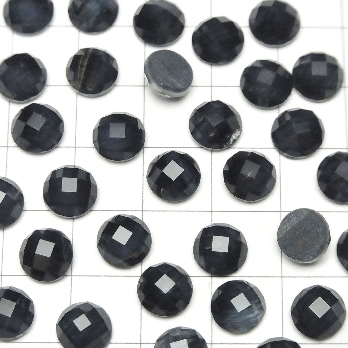 Œil de Tigre Bleu x Cristal de Quartz AAA Rond Facetté Cabochon 8x8mm 3pcs