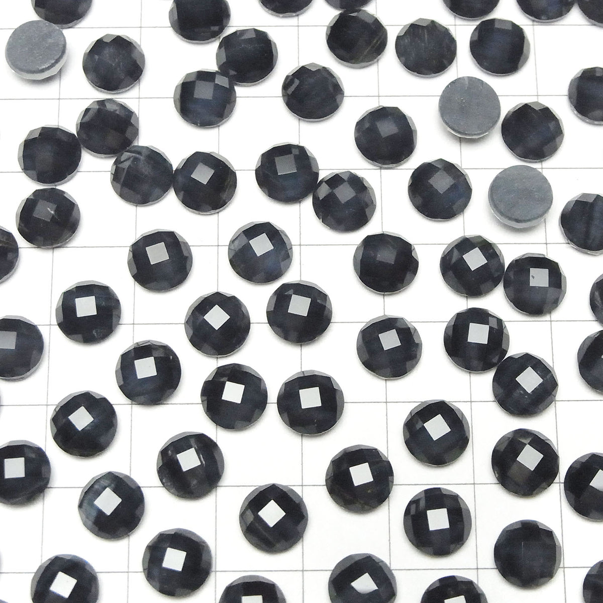 Œil de Tigre Bleu x Cristal de Quartz AAA Rond Facetté Cabochon 8x8mm 3pcs