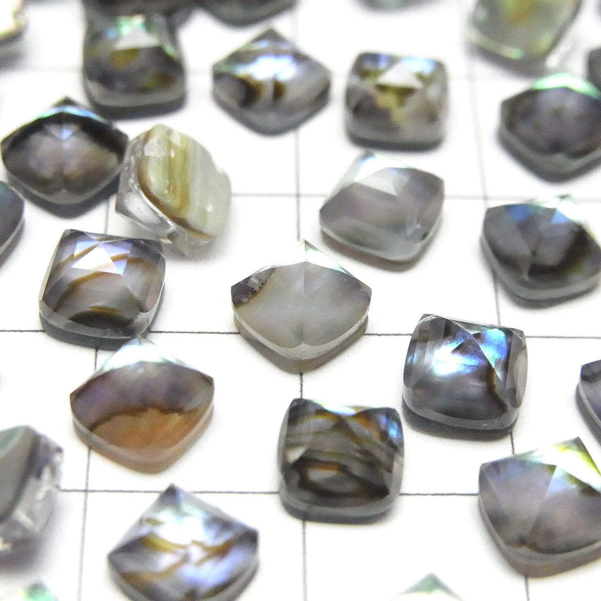 Coquille d'ormeau x Cristal de roche AAA taille Sugarloaf 6x6mm 2pcs