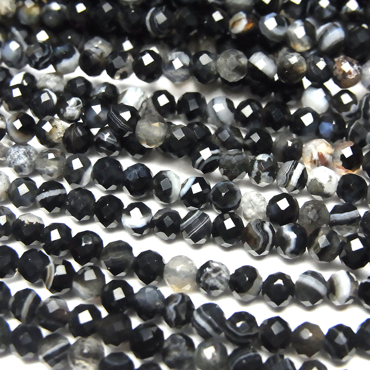Haute Qualité ! Onyx Rayé Facetté Rond 3mm 1fil de perles (env. 15inch/38cm)