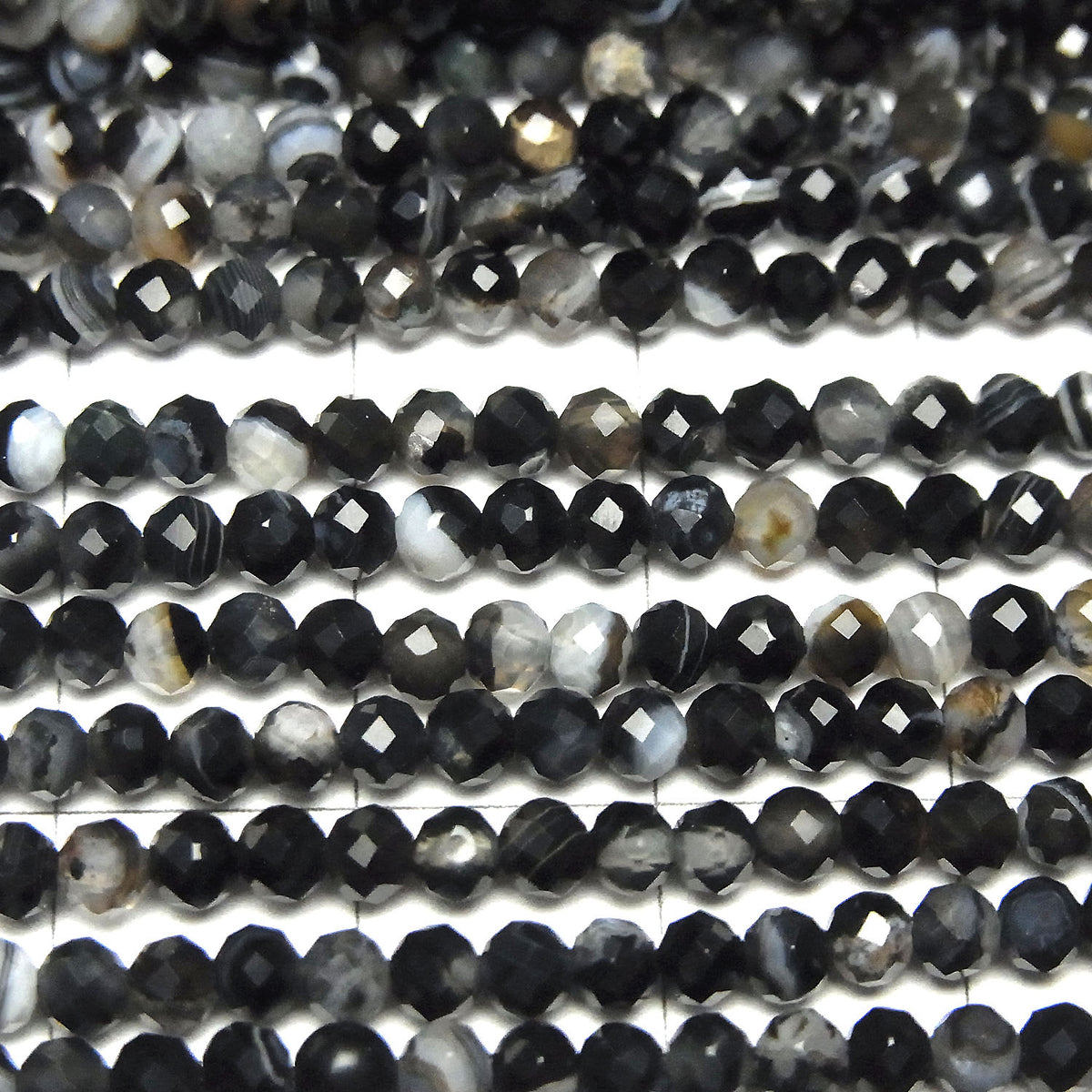 Haute Qualité ! Onyx Rayé Facetté Rond 3mm 1fil de perles (env. 15inch/38cm)