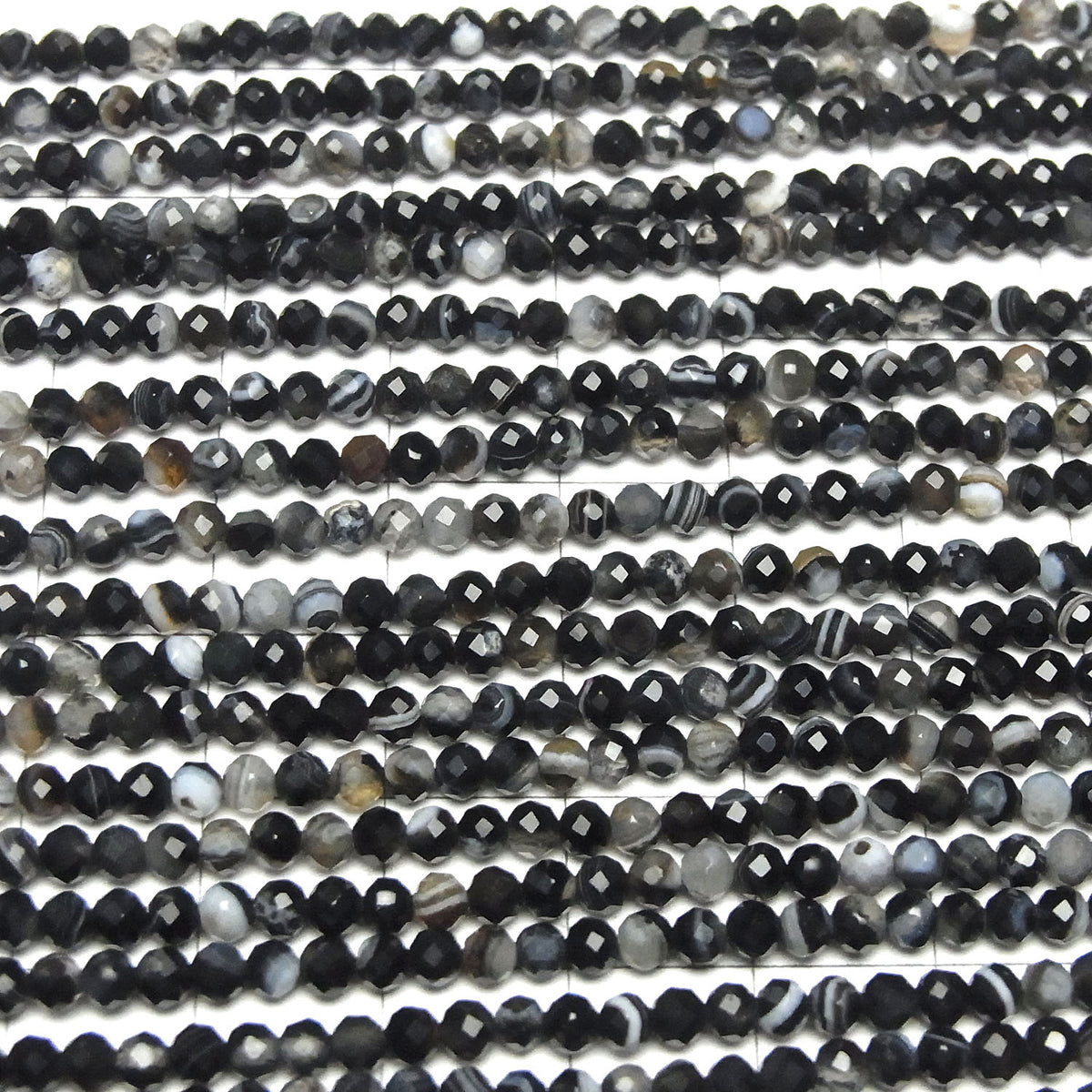 Haute Qualité ! Onyx Rayé Facetté Rond 3mm 1fil de perles (env. 15inch/38cm)