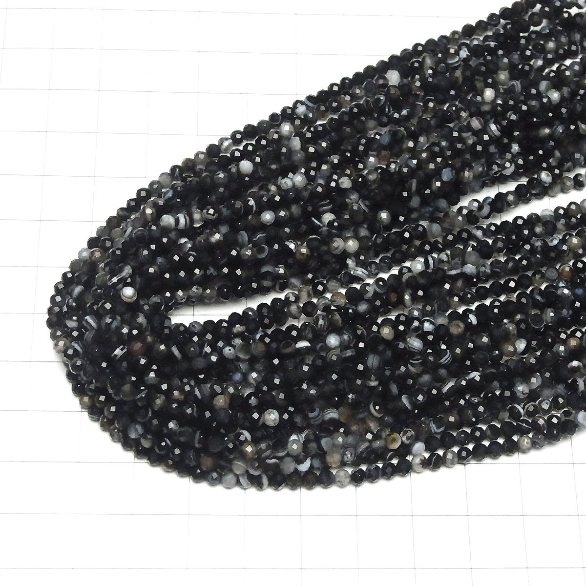 Haute Qualité ! Onyx Rayé Facetté Rond 3mm 1fil de perles (env. 15inch/38cm)