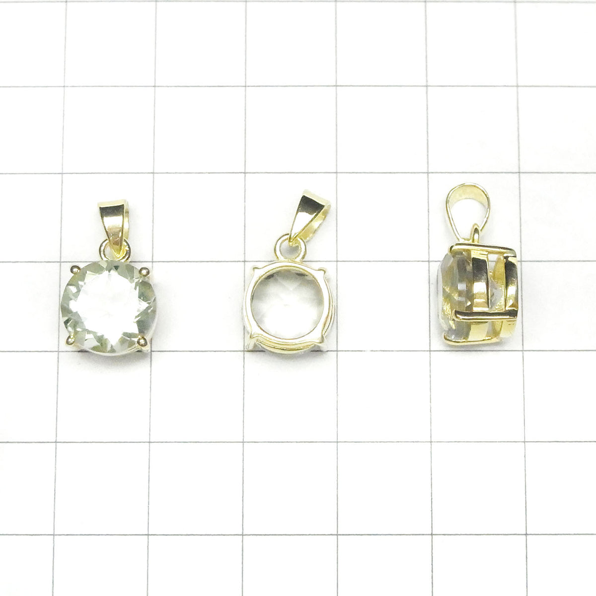 Pendentif Améthyste Verte AAA Ronde Facettée Haute Qualité 10x10mm 18KGP