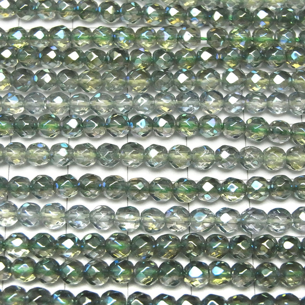 Quartz Cristal vert flash 32 Facettes Rondes 4 mm demi ou 1 brin de perles (env. 15 pouces / 37 cm)