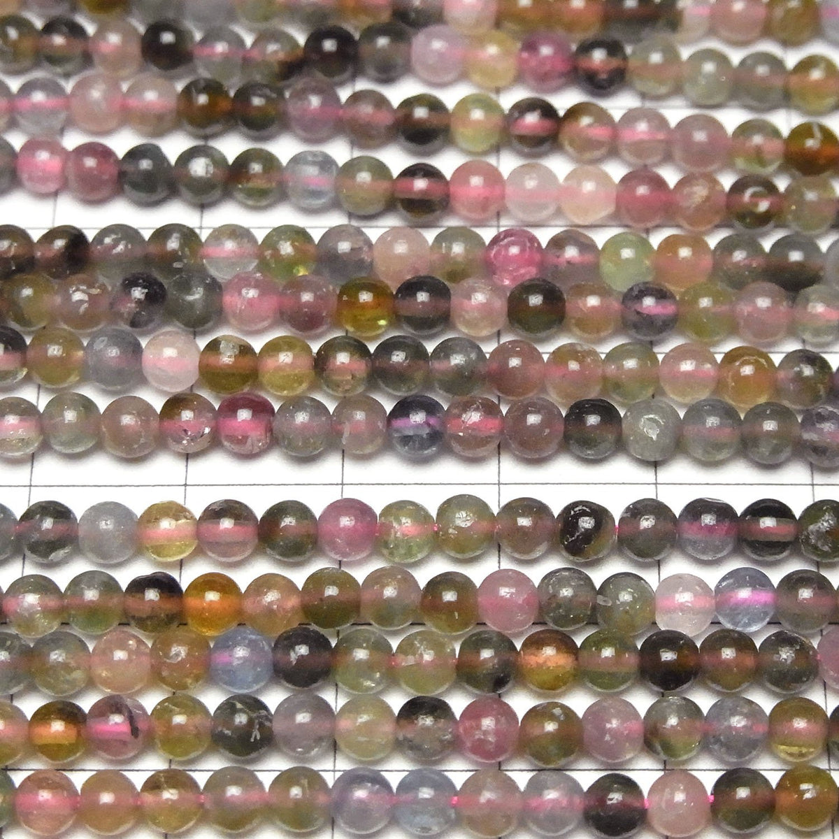 Tourmaline multicolore AA ronde 4 mm, 1 fil (environ 37 cm/15 pouces)