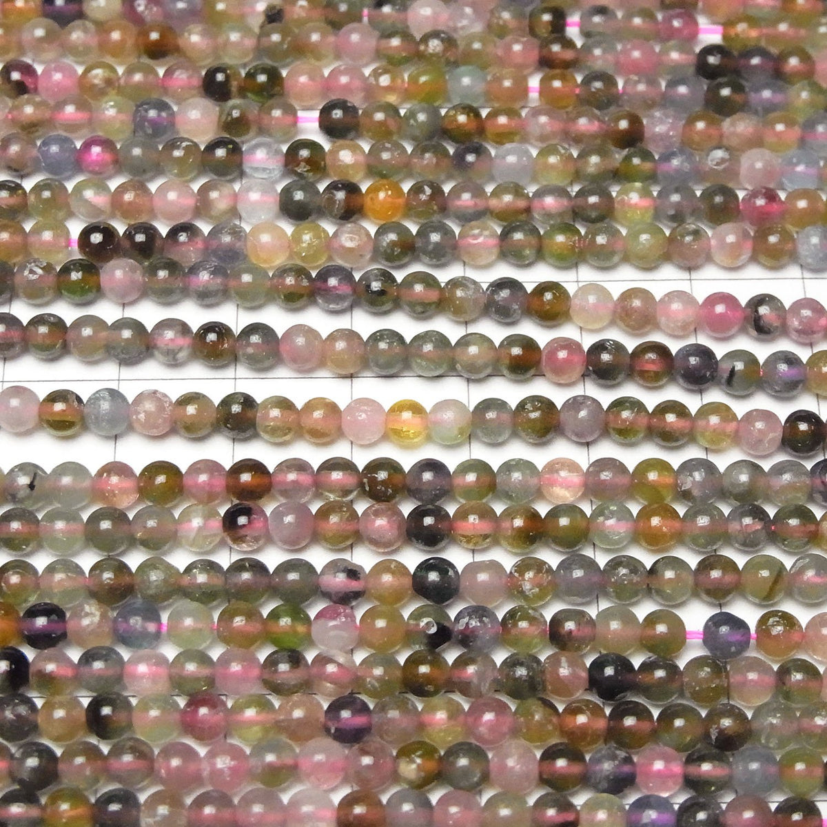 Tourmaline multicolore AA ronde 4 mm, 1 fil (environ 37 cm/15 pouces)