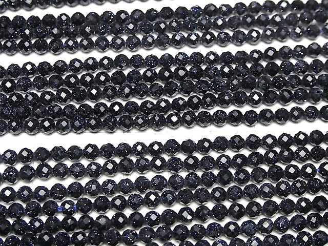 High Quality! Blue Golden Sand Stone Faceted Round 4mm 1strand beads (aprx.15inch/37cm)