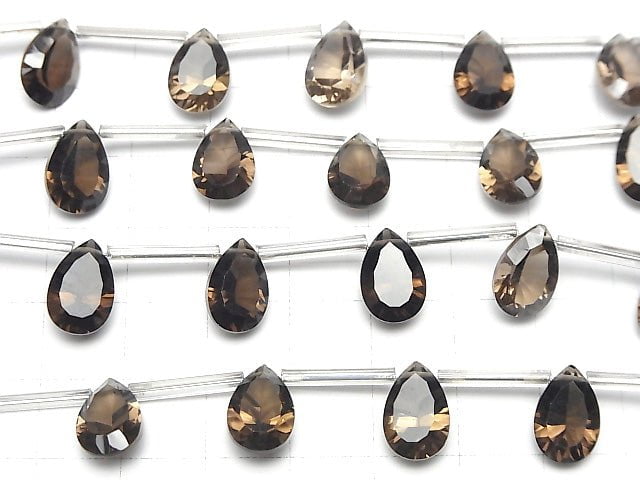 Hochwertiger Rauchquarz AAA Birnenform Konvex geschliffen 12x8mm halb oder 1 Strang Perlen (8 Stück)