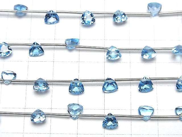 Hochwertiger Schweizer Blauer Topas AAA- Dreieckig Facettiert 6x6mm 1 Strang Perlen (8 Stück)