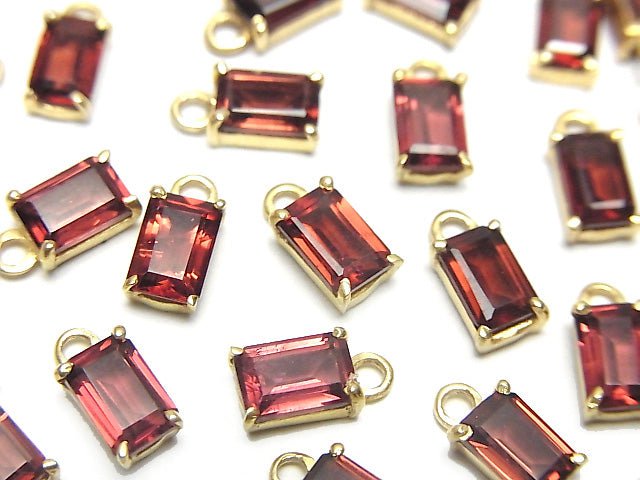 高品質莫三比克石榴石 AAA 刻面長方形包鑲 6x4mm 18KGP 2顆