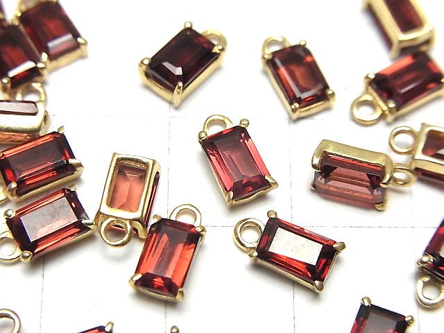高品質莫三比克石榴石 AAA 刻面長方形包鑲 6x4mm 18KGP 2顆