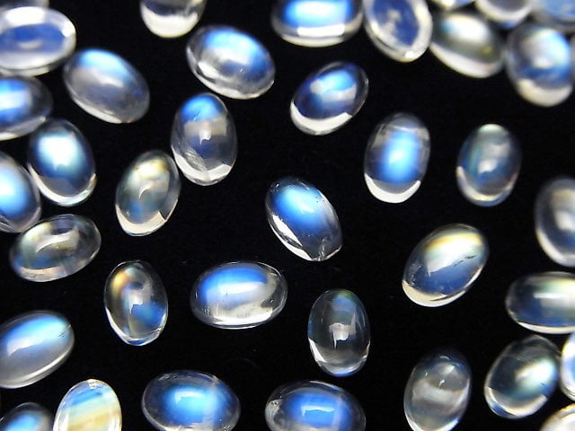 High Quality Rainbow Moonstone AAA++ Oval Cabochon 6x4mm 3pcs