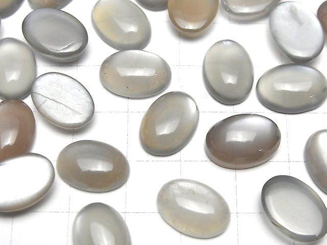 Grau-Brauner Mondstein AAA Oval Cabochon 14x10mm 2Stück