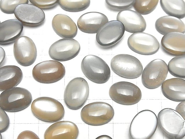 Grau-Brauner Mondstein AAA Oval Cabochon 14x10mm 2Stück