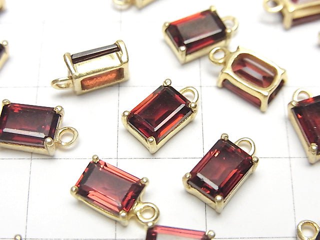 Hochwertiger Mosambikgranat AAA Zargenfassung rechteckig facettiert 7x5mm 18KGP 2 Stück