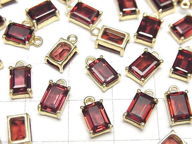 Hochwertiger Mosambikgranat AAA Zargenfassung rechteckig facettiert 7x5mm 18KGP 2 Stück