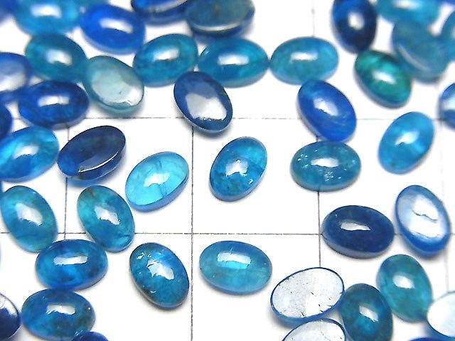 高品質霓虹藍磷灰石 AA++ 橢圓形素面切割 6x4毫米 3顆