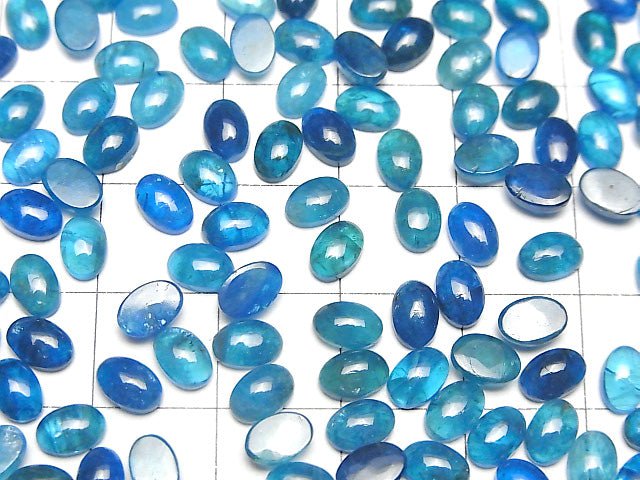 Hochwertiger neonblauer Apatit AA++ ovaler Cabochon 6x4mm 3 Stück