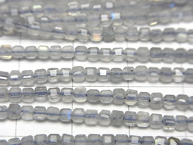 高品質! 拉長石 AAA- 立方體形狀 2x2x2mm 一串珠子 (約15英吋 / 37公分)