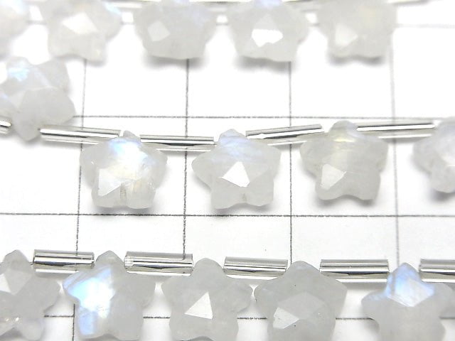 高品質彩虹月光石 AA++ 刻面星形 8x8mm 1 串珠子 (8 顆)