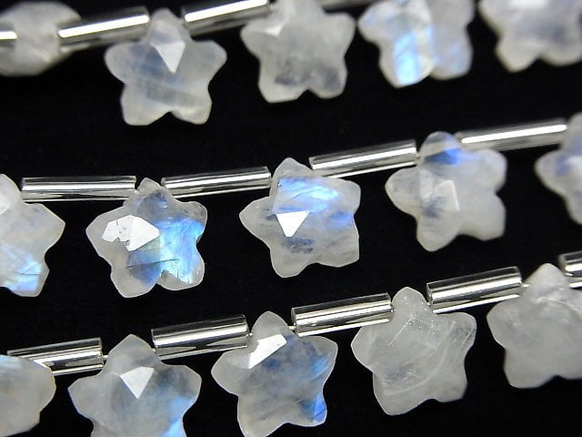 高品質彩虹月光石 AA++ 刻面星形 8x8mm 1 串珠子 (8 顆)