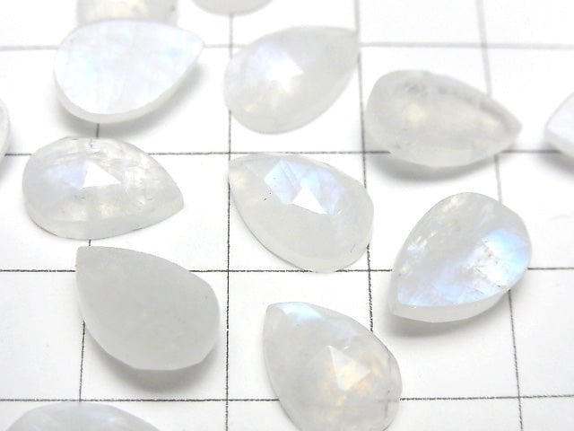 Hochwertiger Regenbogen-Mondstein AA++ Birnenform Rosen-Schliff 12x8mm 2 Stück