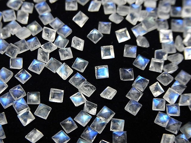 Hochwertiger Regenbogen-Mondstein AAA lose Steine quadratisch facettiert 3x3mm 10Stk