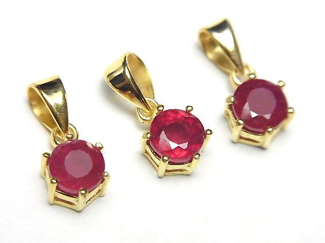 高品質紅寶石 AAA 圓形刻面吊墜 7x6x4mm 18KGP