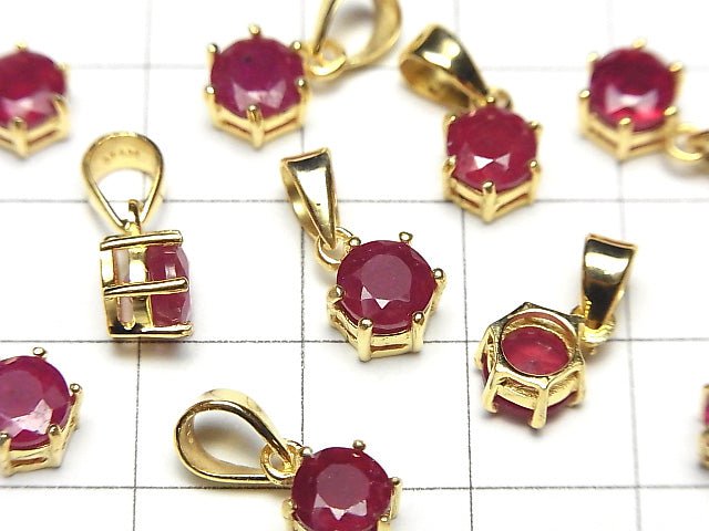 Hochwertiger Rubin AAA Rund Facettiert Anhänger 7x6x4mm 18KGP