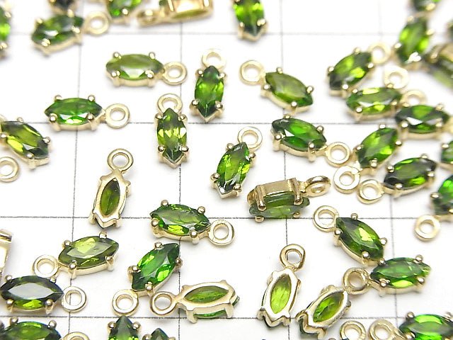 Hochwertiger Chromdiopsid AAA Bezel Setting Marquise Facettiert 6x3mm 18KGP 2 Stück